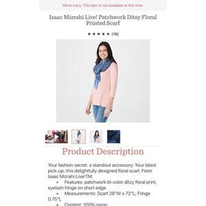 Isaac Mizrahi Patchwork Ditsy Floral Black White Scarf New 72” X 28”